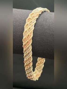 Vintage 14K Tri-Color Gold Braided Rope Chain Bracelet | 7.5", 8mm, 7g